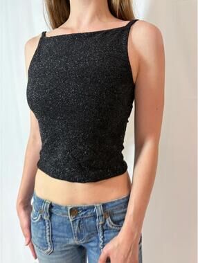 Y2k Sparkly Black High Neck Chantal Rosner Paris Cami Top